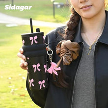Load image into Gallery viewer, SDGA+ 24 oz Stainless Steel Tumbler with Lid and Straw, Insulated Water Bottle Leak Proof for Hot and Cold, Portable Travel Coffee Mug, Reusable Coffee Cup for Women, Bow, SilverBlackBow_5610
