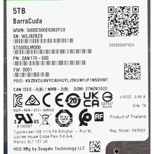 Load image into Gallery viewer, Seagate Barracuda 2.5in 5tb Sata 2.5in 5400rpm 6gb/s 128mb 15, Black_717
