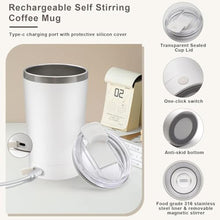 Load image into Gallery viewer, Self-Stirring Magnetic Coffee Mug, Rechargeable Self Stirring Mug with Lid and Removable Base, Automatic Magnetic Mixing Cup, Electric Magnetic Stirring Cup for Coffee, Tea, Milk 13oz/380ml, White_627

