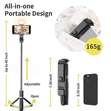 Load image into Gallery viewer, Selfie Stick with Fill Light, 104cm Extendable Selfie Stick Tripod with Wireless Remote, 3 Light Modes, 6 Brightness Levels, Compatible with iPhone 14/13/12/11, Samsung Galaxy, Google, Huawei, etc, BlackLight_627

