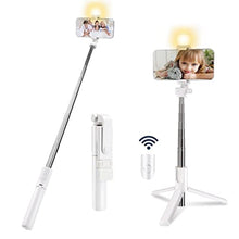 Load image into Gallery viewer, Selfie Stick with Fill Light,Extendable Selfie Stick Rugged Tripod with Wireless Remote Compatible with iPhone 14 13 12 11 pro Xs Max Xr X 8 7 6 Plus, Android Samsung Smartphone (Light White)_1
