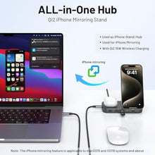 Load image into Gallery viewer, Selore USB C Hub with Wireless Charging for MacBook: 4K@60Hz HDMI, 100W PD, 15W Qi2 + 5W Wireless, 10Gbps Ports, iPhone Mirroring Docking Station &amp; Magsafe Stand, Space-Saving Desk Organizer(Black)_502
