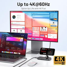 Load image into Gallery viewer, Selore USB C Hub with Wireless Charging for MacBook: 4K@60Hz HDMI, 100W PD, 15W Qi2 + 5W Wireless, 10Gbps Ports, iPhone Mirroring Docking Station &amp; Magsafe Stand, Space-Saving Desk Organizer(Black)_503
