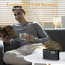 Load image into Gallery viewer, SEMIER Portable AM FM SW Bluetooth Radio with 1200mah Rechargeable Battery, Small Shortwave Radio Digital Tuning, LCD Display, Support USB and Micro SD Card, Build-in Bass Speaker and Earphone Jack, Black_2277
