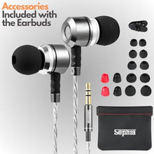 Load image into Gallery viewer, Sephia SP3060 Wired Headphones, HD Bass Driven Audio, Lightweight Aluminum Wired in Ear Earbud Headphones, S/M/L Ear Bud Tips, Earphone Case, 3.5mm Tangle-Free Cord, No Mic, Black_2321
