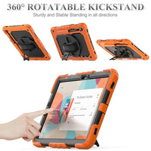 Load image into Gallery viewer, SEYMAC stock Case for Samsung Galaxy Tab S10 Lite / S10 FE / S9 FE 5G / S9 Tablet Case 10.9''/ 11'' Protective with Screen Protector, Pen Holder, 360 Rotate Stand, Hand Strap, Shoulder Strap, Orange_7392
