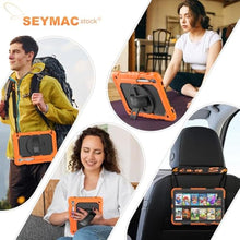 Load image into Gallery viewer, SEYMAC stock Case for Samsung Galaxy Tab S10 Lite / S10 FE / S9 FE 5G / S9 Tablet Case 10.9''/ 11'' Protective with Screen Protector, Pen Holder, 360 Rotate Stand, Hand Strap, Shoulder Strap, Orange_7393
