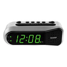 Load image into Gallery viewer, Sharp Digital Dual Alarm Clock, Ascending Alarm, Green LED, Brushed Silver, BrushedSilver_1
