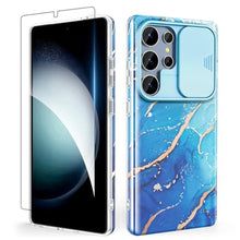 Load image into Gallery viewer, SHEDEER for Samsung Galaxy S25 Ultra Case with Slide Camera Cover &amp; Screen Protector, Anti-Yellowing Chic Pattern, Shockproof Anti-Scratch Slim Thin Phone Cover Samsung S25 Ultra 6.9'', Ocean Blue, OceanBlue_1

