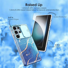 Load image into Gallery viewer, SHEDEER for Samsung Galaxy S25 Ultra Case with Slide Camera Cover &amp; Screen Protector, Anti-Yellowing Chic Pattern, Shockproof Anti-Scratch Slim Thin Phone Cover Samsung S25 Ultra 6.9'', Ocean Blue, OceanBlue_1210
