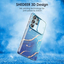 Load image into Gallery viewer, SHEDEER for Samsung Galaxy S25 Ultra Case with Slide Camera Cover &amp; Screen Protector, Anti-Yellowing Chic Pattern, Shockproof Anti-Scratch Slim Thin Phone Cover Samsung S25 Ultra 6.9'', Ocean Blue, OceanBlue_1212
