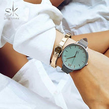 Load image into Gallery viewer, SHENGKE Creative Simplicity Women Watch Genuine Leather Elegant Women Watches Ladies Business Wristwatch(Grey)_102
