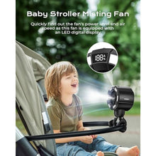 Load image into Gallery viewer, Shirble Baby Stroller Misting Fan, 6000mAh Rechargeable Clip-On Fan, 3 Speeds &amp; 2 Spray Modes, 14H Cooling, Leak-Proof 100ML Tank, Night Light &amp; Timer, BPA-Free for Strollers, Cribs &amp; Travel Black_932
