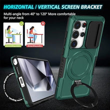 Load image into Gallery viewer, ShukZinfeo Compatible for Samsung Galaxy S25 Ultra Case [Webcam Cover Slide Protective] [with Magnetic Metal Ring Stand] Anti-Scratch Heavy Duty Armor Shockproof Millitary-Grade 2025 Green_993
