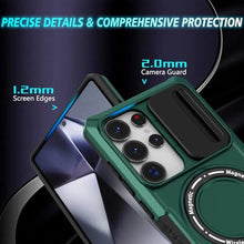Load image into Gallery viewer, ShukZinfeo Compatible for Samsung Galaxy S25 Ultra Case [Webcam Cover Slide Protective] [with Magnetic Metal Ring Stand] Anti-Scratch Heavy Duty Armor Shockproof Millitary-Grade 2025 Green_994
