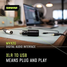 Load image into Gallery viewer, Shure MVX2U XLR-to-USB Digital Audio Interface, Headphone Jack, 60dB Gain, Zero-Latency Monitoring, 48V Phantom Power, ShurePlus App, USB-C Cable, Black_8384
