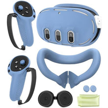 Load image into Gallery viewer, Silicone Cover Set Compatible with Meta Oculus/Quest 3, VR Accessories Protective Cover Includes Controller Grips, Front Shell Headset Cover and Face Cover, Not Fit Quest 3S(Haze Blue), HazeBlue_1
