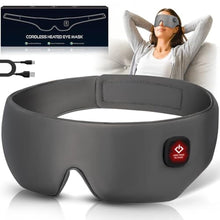 Load image into Gallery viewer, Silk Cordless Heated Eye Mask, Washable Sleep Mask Warm Compress Mask Soft Pressure Free Shade Blindfold Electric Eye Heating Pad for Blepharitis Sinus Stye Gifts for Men Women (Grey)_1

