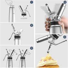 Load image into Gallery viewer, SimCoker Whipped Cream Dispenser,Aluminum 500ml Whipped Cream Maker,3 Decorating Nozzles,1 Brush,1 Storage Bag,withou N2O Chargers,Sliver, Silver_6030
