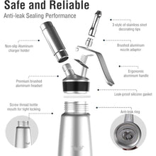 Load image into Gallery viewer, SimCoker Whipped Cream Dispenser,Aluminum 500ml Whipped Cream Maker,3 Decorating Nozzles,1 Brush,1 Storage Bag,withou N2O Chargers,Sliver, Silver_6031
