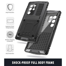 Load image into Gallery viewer, Simicoo Compatible with Samsung Galaxy S24 Ultra Metal Bumper Heavy Duty Case with Stand Gorilla Glass Camera Cover Hybrid Durable Military Rugged Shockproof Rugged Full Body Outdoor Men Black_907
