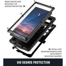 Load image into Gallery viewer, Simicoo Compatible with Samsung Galaxy S24 Ultra Metal Bumper Heavy Duty Case with Stand Gorilla Glass Camera Cover Hybrid Durable Military Rugged Shockproof Rugged Full Body Outdoor Men Black_908
