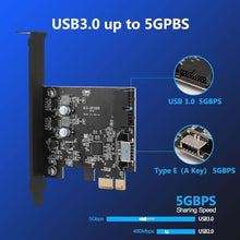 Load image into Gallery viewer, Sinefine PCIe x1 to USB 3.2 GEN1 5Gbp 19pin Front Panel Header (to Type-c Front Panel Header) + USB 3.0 20Pin Socket Expansion Card,Type-E Internal 20-pin Front Panel Connector, UP_519
