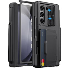 Load image into Gallery viewer, SIXBOX for Samsung Galaxy Z Fold 5 Case with Card Holder &amp; S Pen Holder &amp; Slide Lens Cover, Built-in Hinge Protection &amp; Screen Protector, Durable Sturdy Phone Cover Case for Galaxy Z Fold 5, Black, BlackS_1
