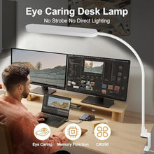 Load image into Gallery viewer, SKYLEO Led Desk Lamp - 33.5" Desk Light - Flexible Gooseneck - 5 Color Modes X 11 Brightness Levels - 1300LM - Timmer &amp; Memory Function - 12W Clip on Light - White_6109
