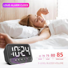 Load image into Gallery viewer, Small LED Digital Clock for Bedroom, Loud Alarm Clock for Heavy Sleepers Adults, Teens | Plug-In Electric Desk Clock | Simple Bedside Nightstand Clock with Adjustable Volume/Brightness/Snooze White_5879
