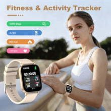 Load image into Gallery viewer, Smart Watch for Men Women Compatible with iPhone Samsung Android Phone 1.69 inch Full Touch Screen IP68 Waterproof Bluetooh Fitness Tracker Heart Rate/Sleep Monitor (Gold)_854
