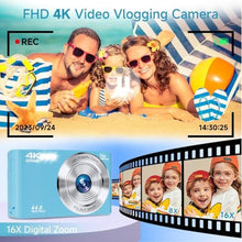 Load image into Gallery viewer, SMARTKLIK Digital Camera for Teens, FHD 4K 44MP with 64GB SD Card, 16X Digital Zoom, Compact Point Shoot Camera Blue_2846
