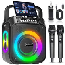 Load image into Gallery viewer, Socodox Karaoke Machine,60W Portable Bluetooth Karaoke Speaker with 2 Wireless Microphones,6000mAh Battery 12H Playtime,TWS Stereo,RGB Light,Dual Diaphragm PA System for Adults,Kids,Parties,Singing,DJ_1
