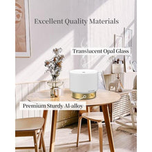 Load image into Gallery viewer, SOICARE Glass Diffuser with Luxury Alloy Base(Gold), All-in-one Room Decor Aromatherapy Oil Diffusers for Essential Oils, Air Scent Essential Oil Diffuser Humidifier,Dimmable Warm Light (280ML), WhiteCoverGoldenBase_7070
