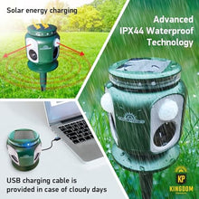 Load image into Gallery viewer, Solar Animal Repeller with Expanded Detection Range - Animal Repellent Outdoor Motion Activated by 2 Powerful Sensors, Wider Range of 220 Degrees, Stronger LED Lights, 2 Alarms and Free USB Cable, Green_67
