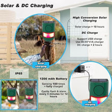 Load image into Gallery viewer, Solar Outdoor Motion Sensor Alarm, 130 dB Siren Sound Alert &amp; 6 LEDs Flash Warning Strobe Motion Activated Alarm for Farm Yard, 2 Pack, green_1710
