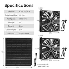 Load image into Gallery viewer, Solar Powered Fan for Chicken Coop Vent Outside with 2 Exhaust Fans 15W, Black_214
