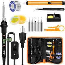 Load image into Gallery viewer, Soldering Iron Kit 80W LCD Adjustable Temperature 180-520 Solder Kit Electronics 13 in 1 Welding Tools with ON/OFF Switch, Solder Wire, Flux, 5 Soldering Tips, Desoldering Pump, Stand, Tweezers, win_1
