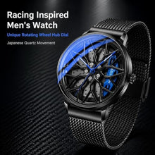 Load image into Gallery viewer, SOLLEN Spinning Wheel Watch for Men, Black Racing Style Rotating Rim Dial, Japanese Quartz Analog Wrist Watch with Luminous Hands, 30M Water Resistant, Gift for Car Enthusiast - 42.5mm_1875
