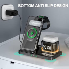 Load image into Gallery viewer, SOSHOT 5 in 1 Wireless Charger with Clock Night Light Alarm Clock for Apple Devices for iPhone 15 14 13 12 11 Pro Max Apple Watch for Apple Watch - Black_689
