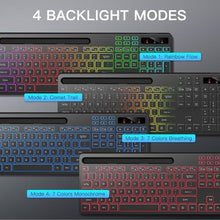 Load image into Gallery viewer, Soueto Wireless Keyboard with 7 Colors &amp; 4 Modes RGB Backlit, Ergonomic Keyboard with Wrist Rest, Phone Tablet Holder, 2.4G Light Up Computer Keyboard with Numeric Keypad for Mac, Windows, Black_5746
