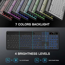 Load image into Gallery viewer, Soueto Wireless Keyboard with 7 Colors &amp; 4 Modes RGB Backlit, Ergonomic Keyboard with Wrist Rest, Phone Tablet Holder, 2.4G Light Up Computer Keyboard with Numeric Keypad for Mac, Windows, Black_5747
