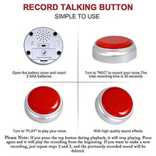 Load image into Gallery viewer, Sound Button- 30 Seconds Custom Recordable Talking Button-Record &amp; Playback Your Own Message-Quality Voice Sound Recorder-Answer Buzzer (RED+Sliver), RedandSilver_507
