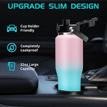 Load image into Gallery viewer, Stainless Steel Water-Bottles Fits in Cup Holder - 40 oz Water Bottle with Straw &amp; Sleeve, Keeps Cold 48h/Hot 24h, Tumbler with Handle for Women &amp; Men, PinkGreen_6690
