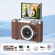 Load image into Gallery viewer, Startbuymore Digital Camera, 4K CCD Digital Point and Shoot Camera with 48MP Compact, 180 Flip Screen, 8X Digital Zoom, 4K Video for Students(Brown 32G), aspictureshow_187
