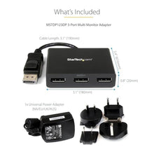Load image into Gallery viewer, StarTech.com 3-Port DisplayPort 1.2 Splitter, DisplayPort to 3x DP Multi-Monitor Adapter, Dual 4K 30Hz and 1080p 60Hz Computer MST Hub, Windows Only (MSTDP123DP), Black_8719
