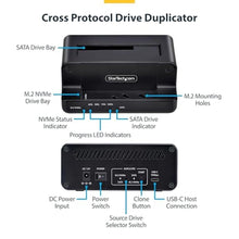 Load image into Gallery viewer, StarTech M.2 NVMe to 2.5/3.5in SATA Duplicator Dock, 27GB/min, USB 10Gbps, Black_4259
