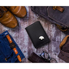Load image into Gallery viewer, Stealth Mode Leather Trifold Wallet for Men, Airtag Holder &amp; RFID Blocking, CarbonFiber_7809
