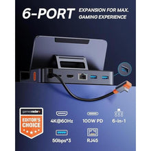 Load image into Gallery viewer, Steam Deck Dock, Baseus 6-in-1 Docking Station for Steam Deck/ROG Ally X/Legion Go with HDMI 2.0 4K@60Hz, Gigabit Ethernet, Adjustable Stand Design, 100W PD and 3 USB-A 3.0 Ports_7594
