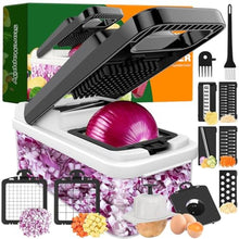 Load image into Gallery viewer, StoreHappily 12-in-1 Vegetable Chopper, 7 Blades Veggie Chopper with Container and Lid, Dicer, Slicer, Multifunctional Kitchen Gadgets, Vegetable Cutter with Handle, Onion Cutter(Black/White)_1
